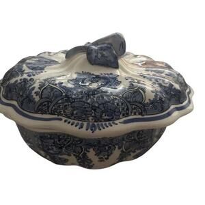 Tureen with Lid/ Hand Painted Greece Blue & White Very Rare